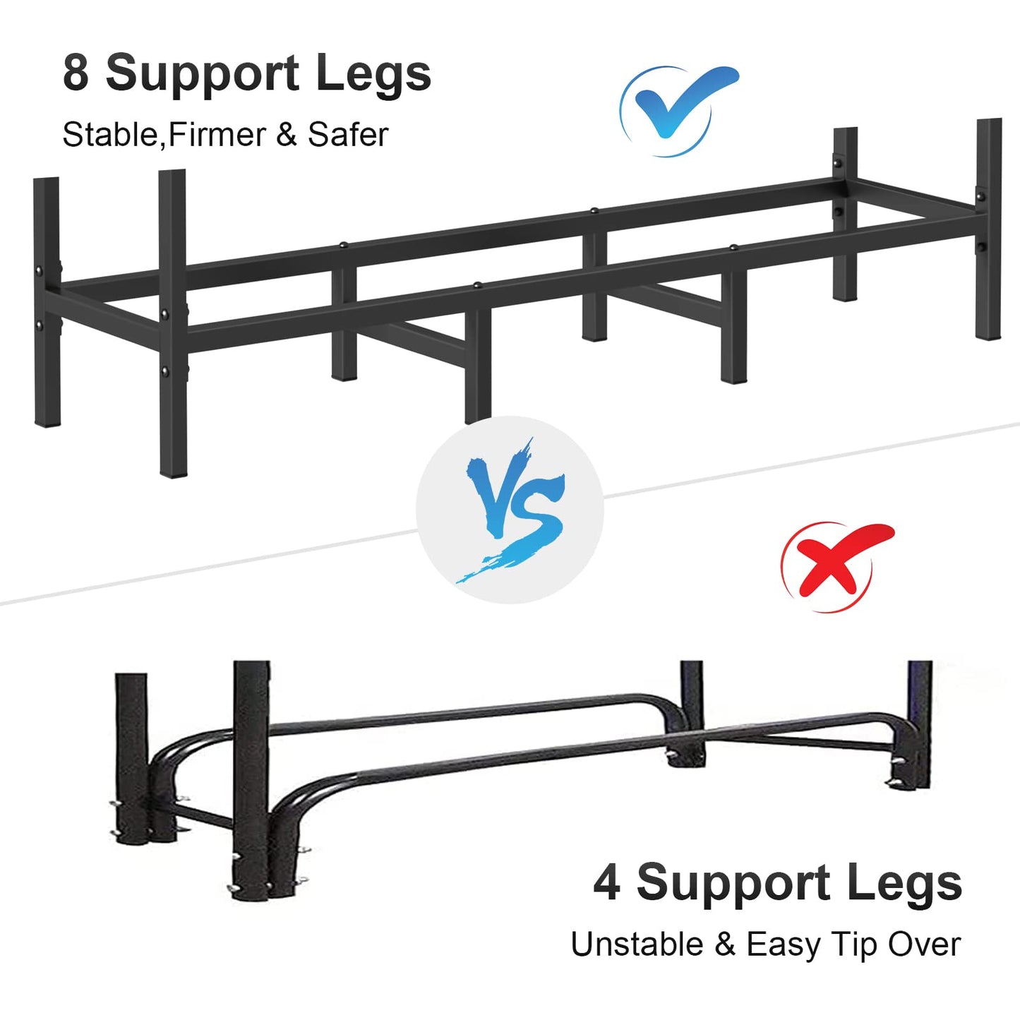 4FT Firewood Rack Indoor Outdoor, Heavy Duty Log Holder Stand for Fireplace, Adjustable Wood Storage Organizer with Weather-Resistant Tubular Steel, Cradle for Kindling & Stacking Logs