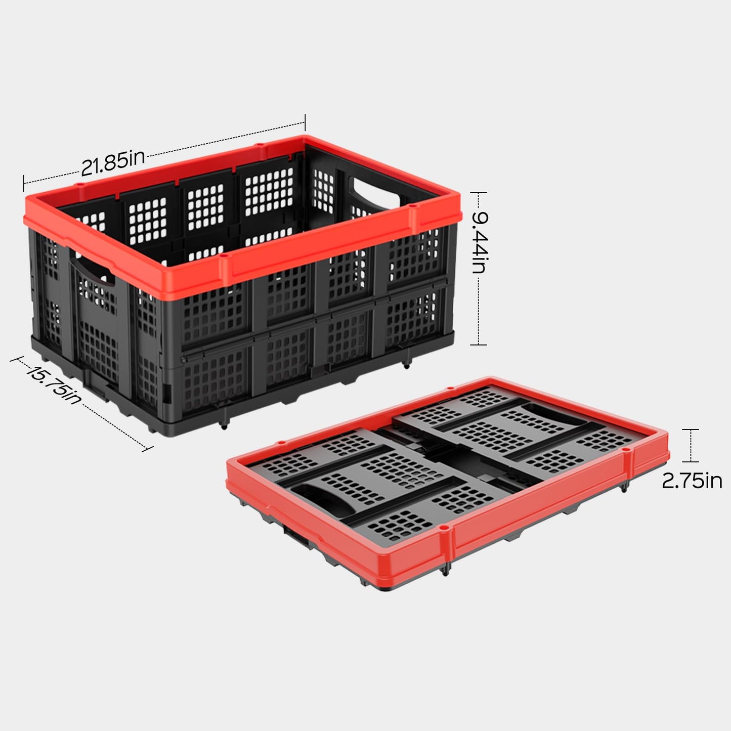 TOLRET 49L Collapsible Crate, Milk Crate for Storage, Foldable Storage Crate, Stackable Crate for Organizing for Home, Shopping, Camping, School, Office, Warehouse, Red
