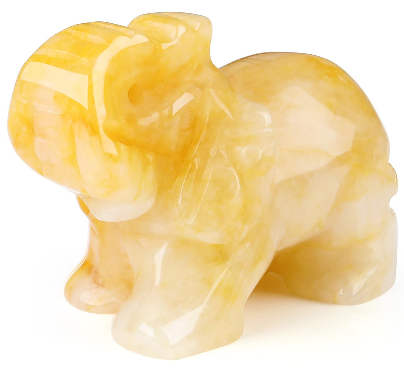 QINJIEJIE Yellow Jade Crystals Elephant Decor Cute Desk Stones Figurine Natural Gemstones Luck Decoration Room Office Pocket Hippie Statue Meditation Spiritual Christmas Stocking Stuffers Gift Women