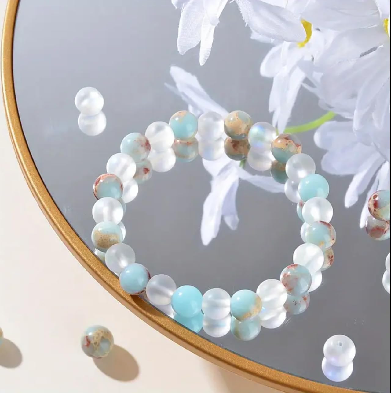 TUQBA Healing Crystal for Women and Men Amazonite White Agate Stress Relief Natural Stone Stretch Beaded Bracelet Christmas Gift for Baptism, Birthday, Mothers days gift
