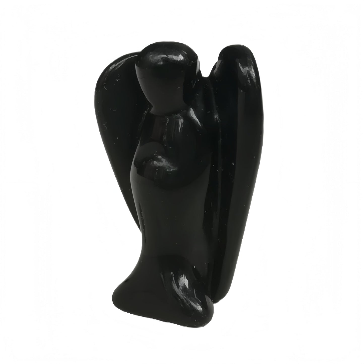 Afucats Natural Black Obsidian Healing Guardian Angel Indoor Decorative Stone,1.5 Inches Carving Pocket Palm Statue,Gift for Her Christmas Décor