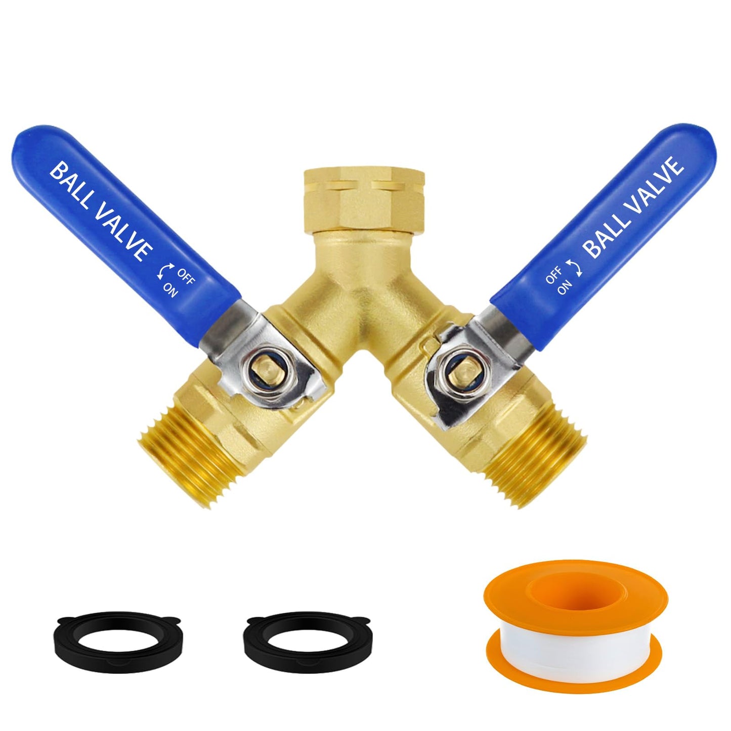 Napredak Garden Hose Splitter 2 Way, Heavy Duty Brass Hose Splitter with Individual Shut Off Valves, GHT 3/4 Hose Bib, Full Flow Dual Outlet Garden Hose Y Splitters for Outdoor Faucet Water Spigot