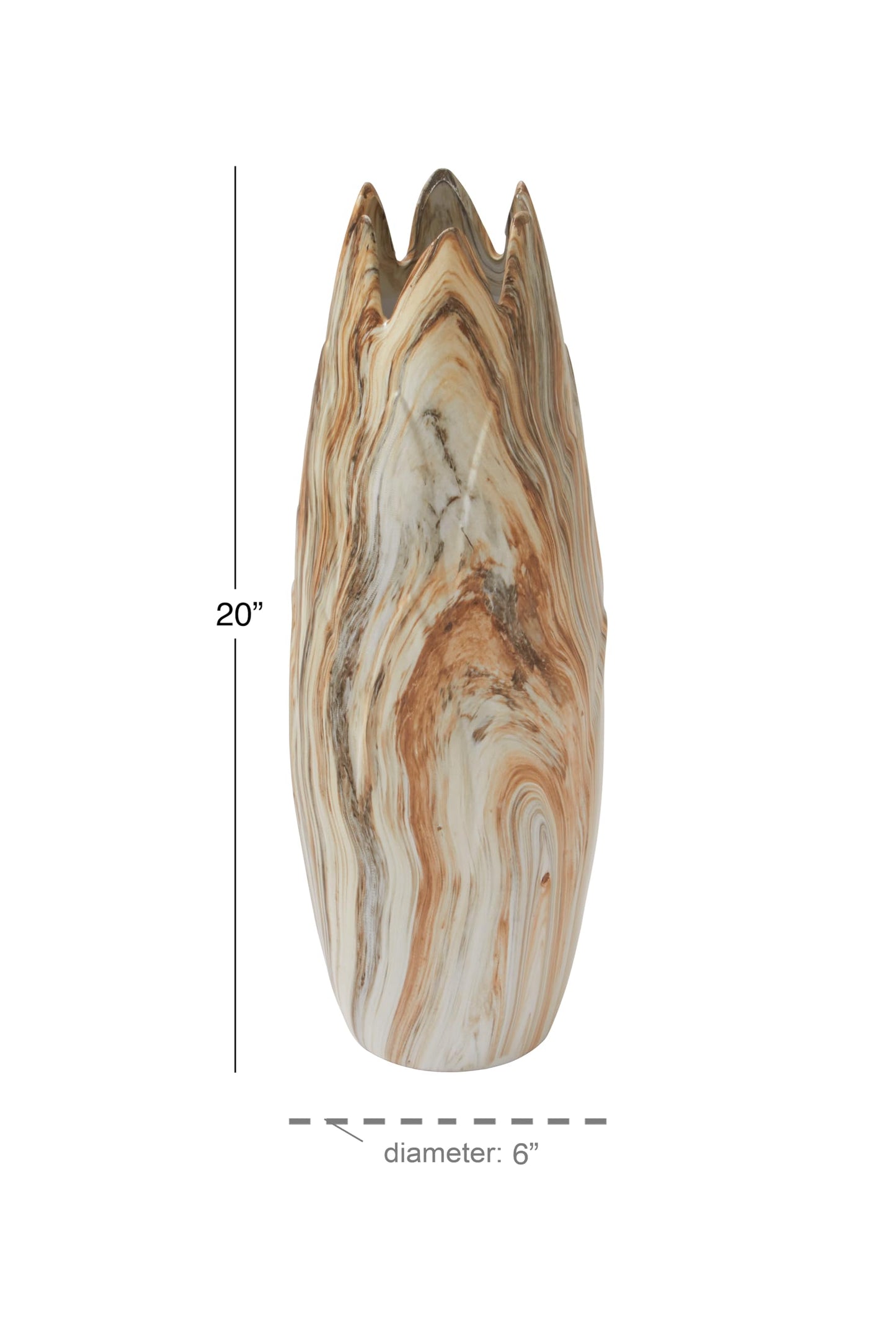 Deco 79 Ceramic Decorative Vase Marbled Centerpiece Vase with Angled Edge Opening and Rust Accents, Flower Vase for Home Decoration 7" x 7" x 21", Beige
