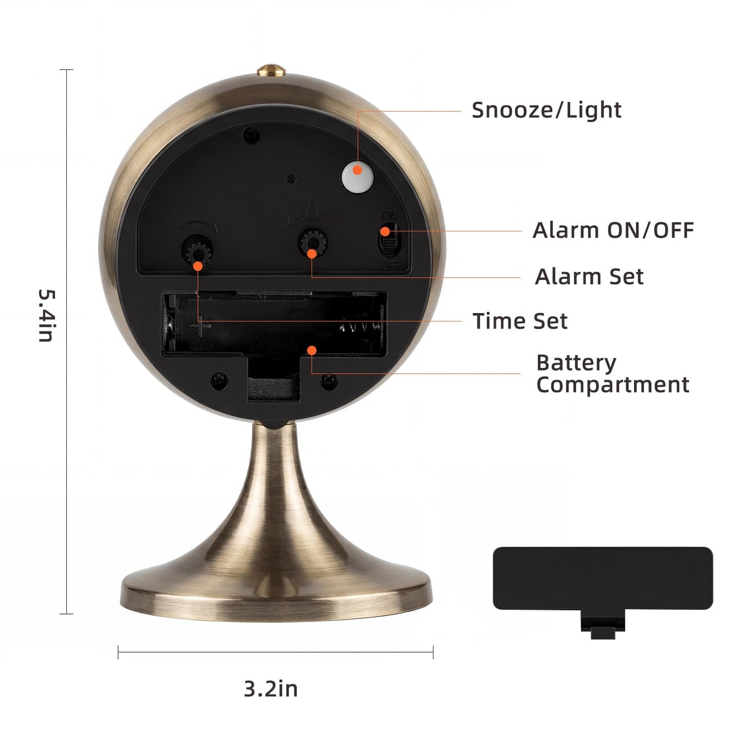 TIMESS Analog Alarm Clock, Mid-Century Modern Desk Clock, Silent Non-Ticking Quartz Table Clock with Gold Hands, Battery Operated Decorative Clock for Bedroom, Office, Living Room (Gold)