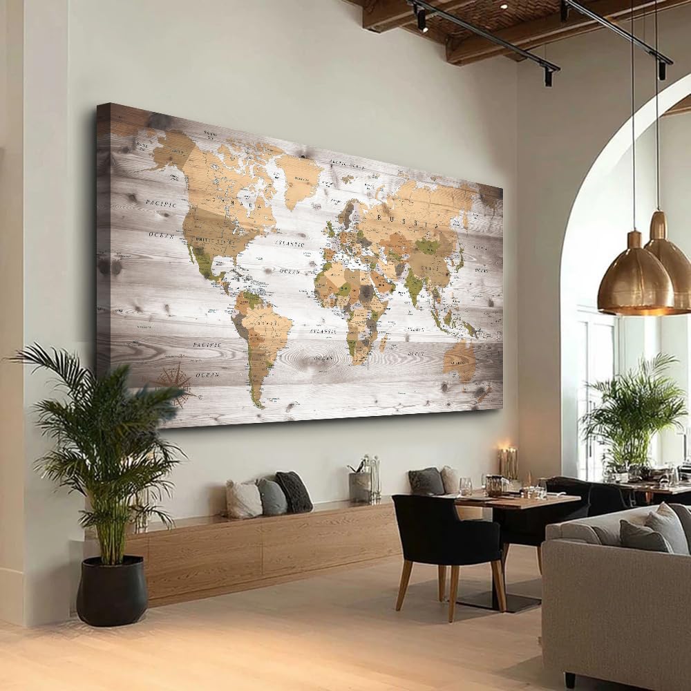 canvas Wall Art 20“x40 lagre map of the world Painting Ready to Hang Framed World Map Artwork Prints for Home
