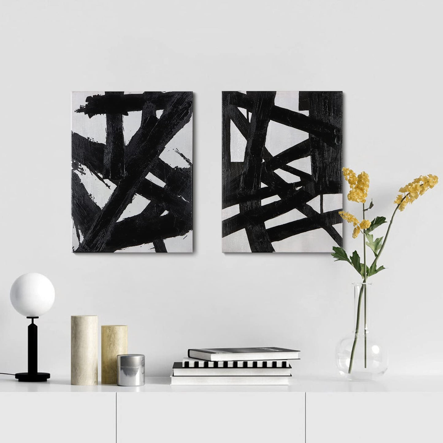 Zessonic Black And White Abstract Wall Art - Black Painting Stroke Graffiti Artwork for Living Room, Bedroom, Office Decor,12" x 16" x 2