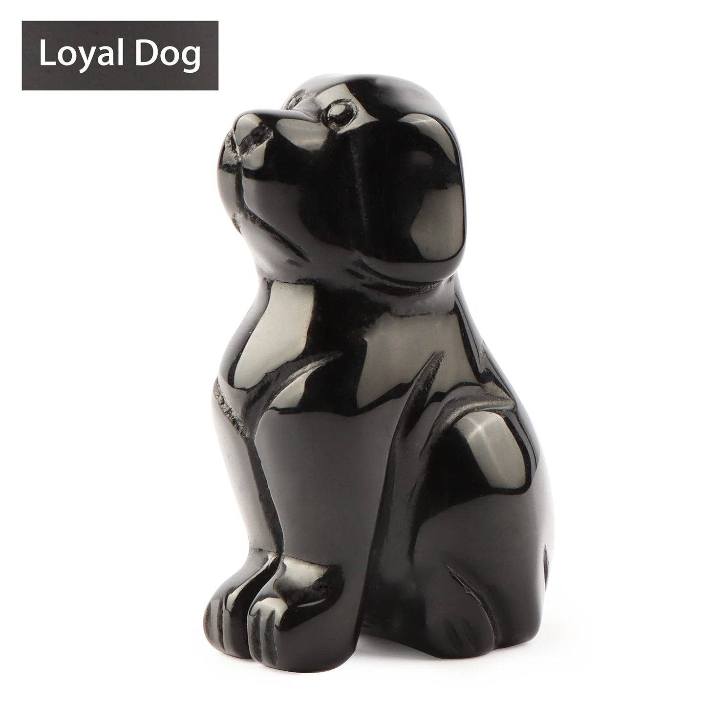 Artistone 2" Black Obsidian Dog Crystal Animals Figurine Carved Gemstone Puppy Dog Statue Sculpture Craft Home Decorations