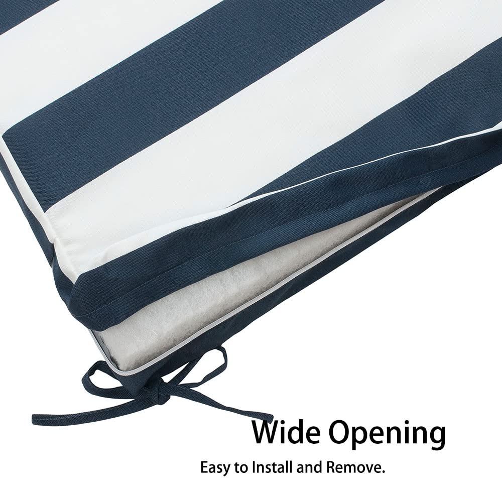 Magpie Fabrics Indoor Outdoor Cushion Cover Replacement 2 Pack, NO Insert! Water Repellent Slipcover with Ties Christmas Decor for Patio Garden Chair Seat Sofa Bench Wicker(Navy White, 22x20x4 Inch)