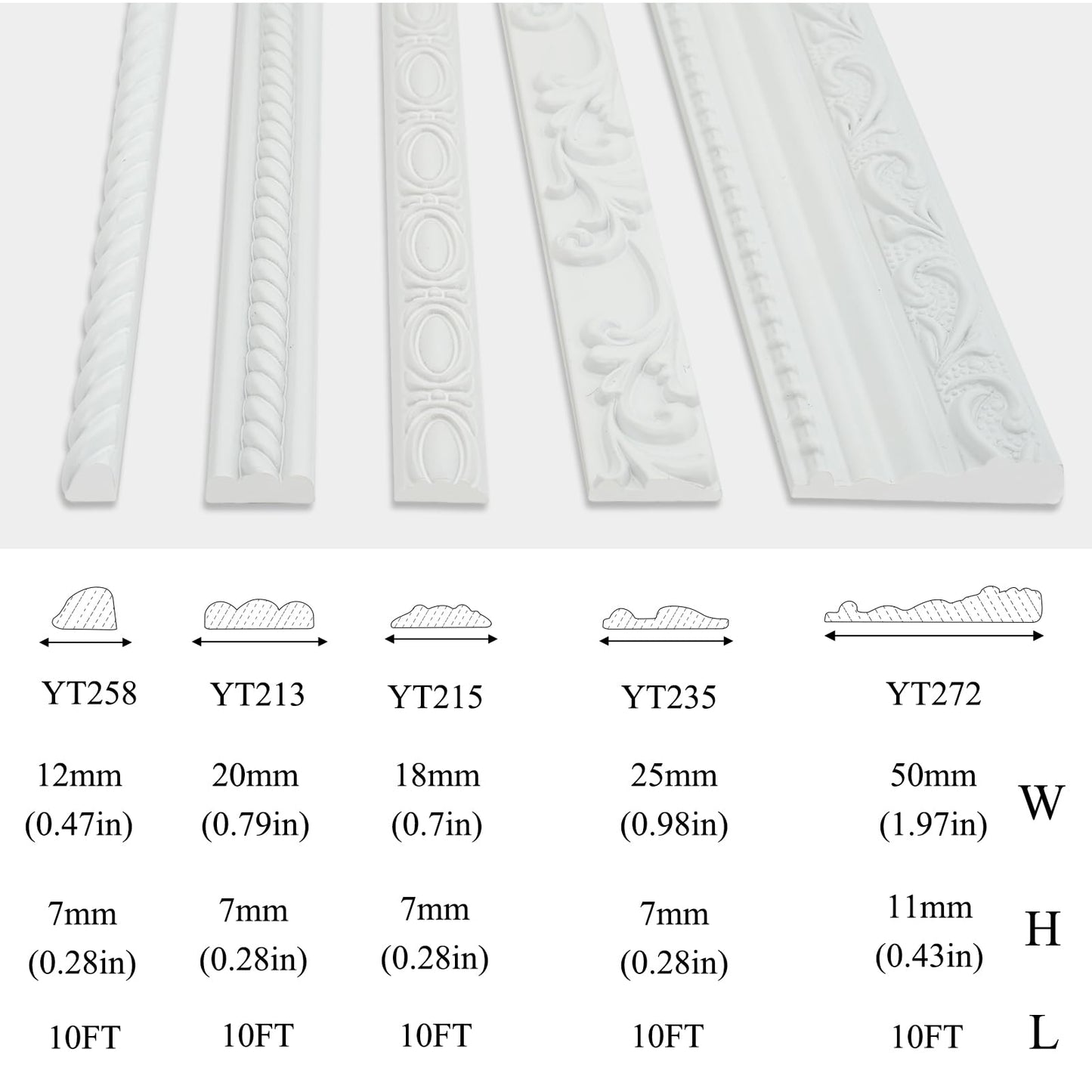 YEFANXI - Flexible White PVC Wall Molding Trim Self-Adhesive, 0.47IN*0.28IN, 10FT Roll, Corner Cover Decorative Peel and Stick Molding for Outdoor, Home, Office - Paintable