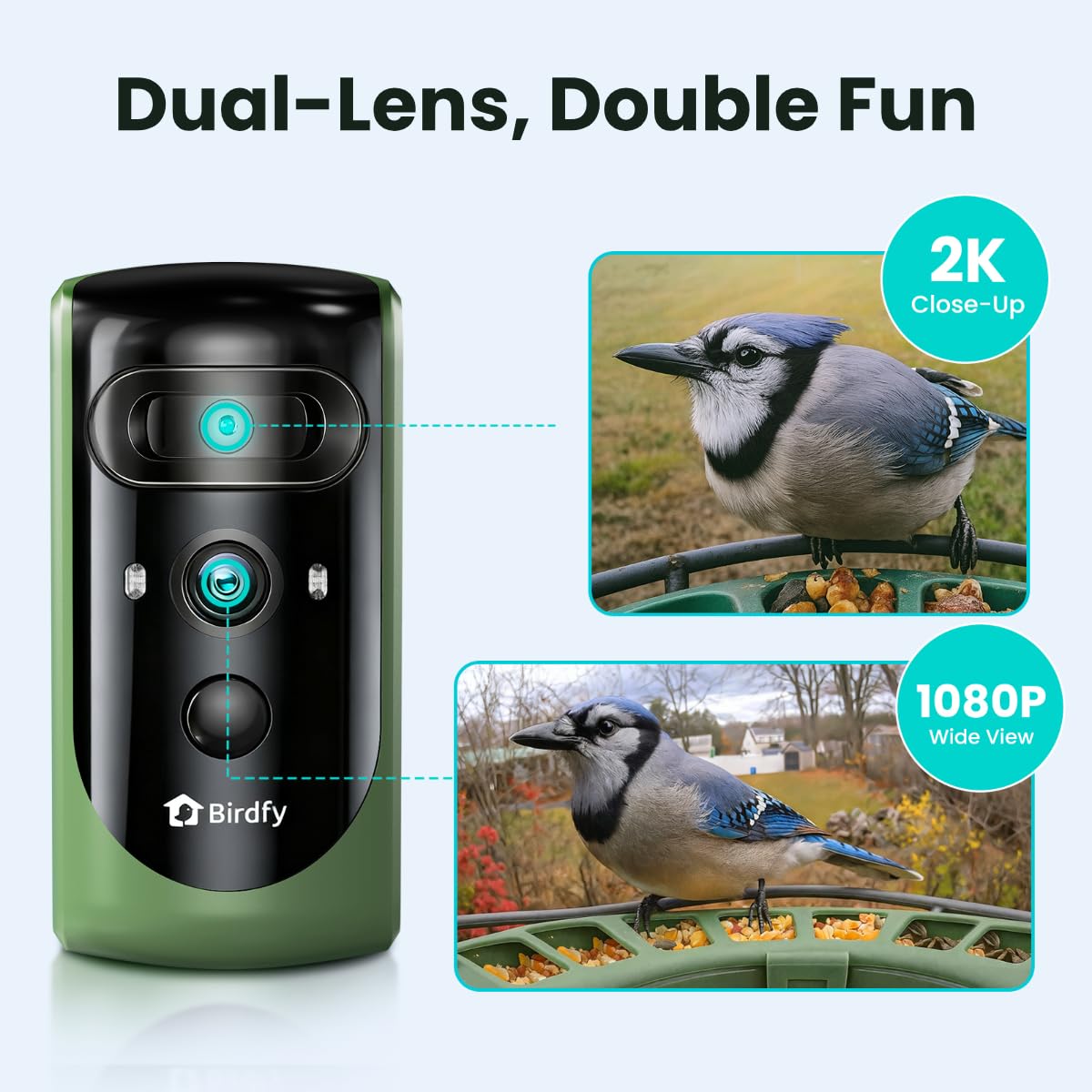 Birdfy 2 Smart Bird Feeder with Camera, AI Identifies 6000+ Bird Species, Dual-Lens 2K+1080P Camera for Live Streaming & Close-Up Photos, Solar-Powered Backyard Birdwatching Gift for Christmas