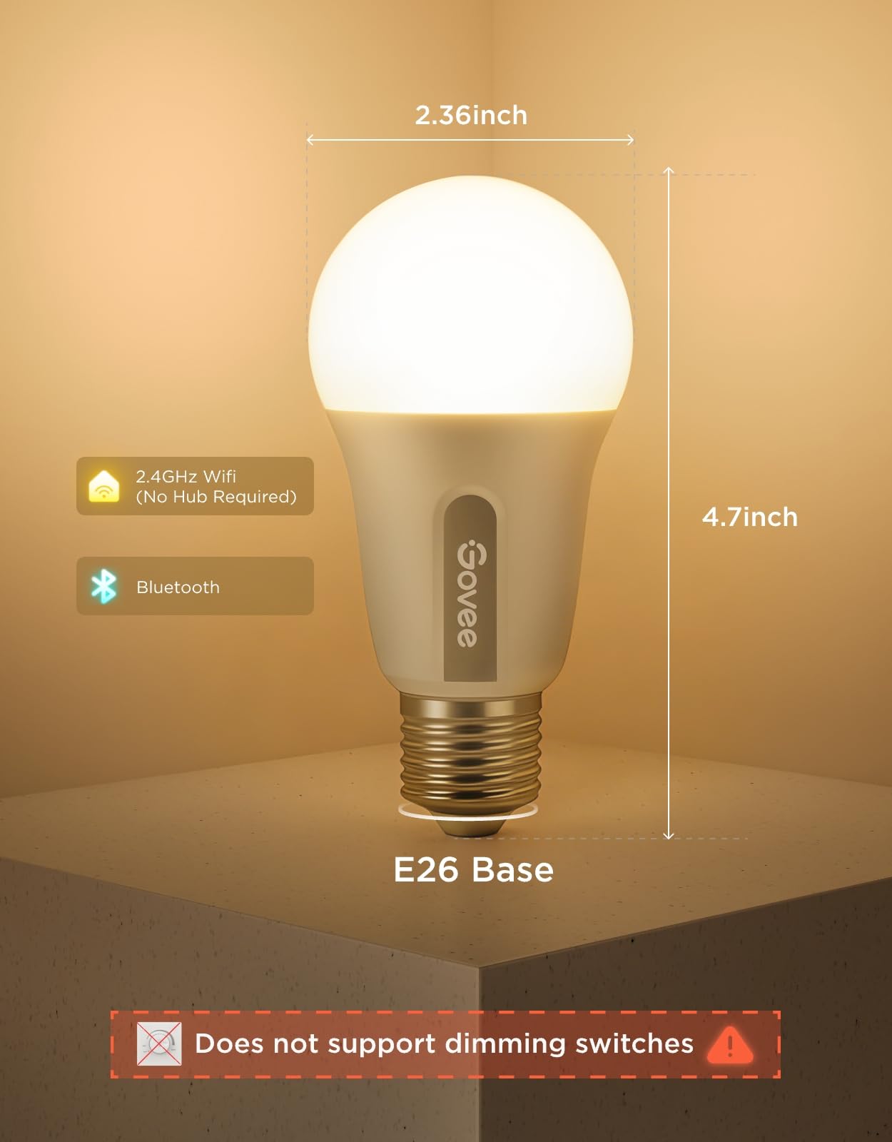 Govee Smart Light Bulbs, Color Changing Light Bulb, Work with Alexa and Google Assistant, 16 Million Colors RGBWW, WiFi & Bluetooth LED Light Bulbs, Music Sync, A19, 800 Lumens, 4 Pack