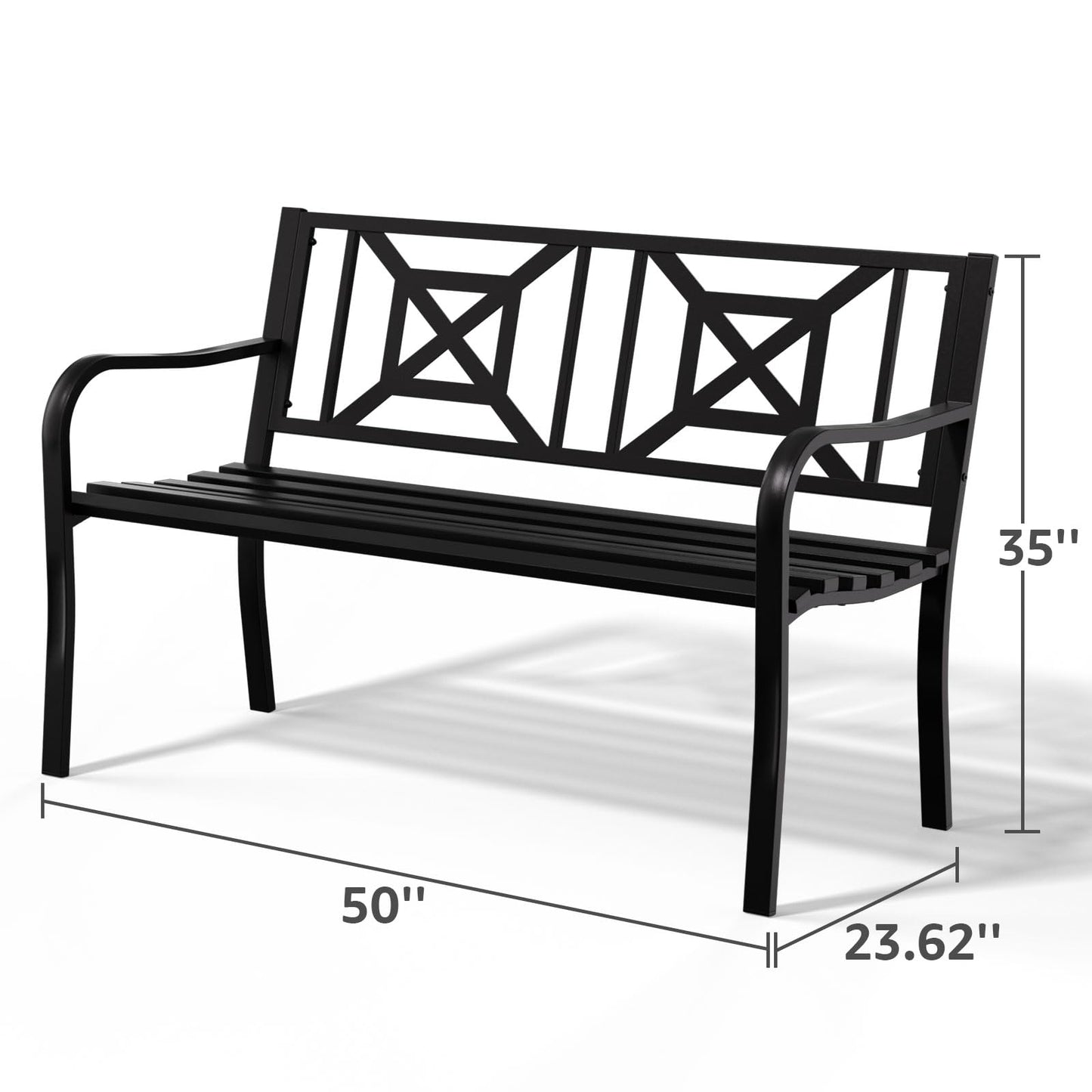 Gymplis Outdoor Bench Garden Bench Patio Bench,Weatherproof Anti-Rust Metal Powder Coated Frame Park Bench,Metal Bench for Yard & Porch & Park (Geometric)