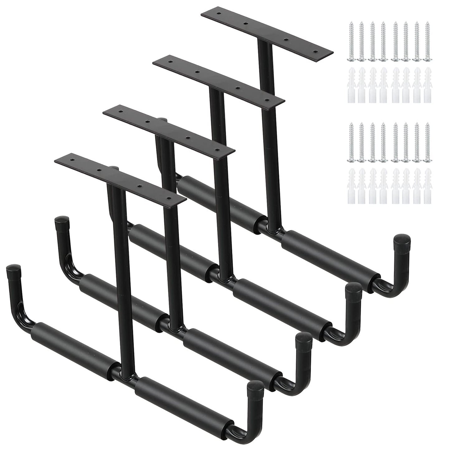 Ihomepark Overhead Garage Storage Rack, Heavy Duty Ceiling Mounted Garage Hooks Utility Hanger for Lumber Bike Tools(4 Pack, Black)