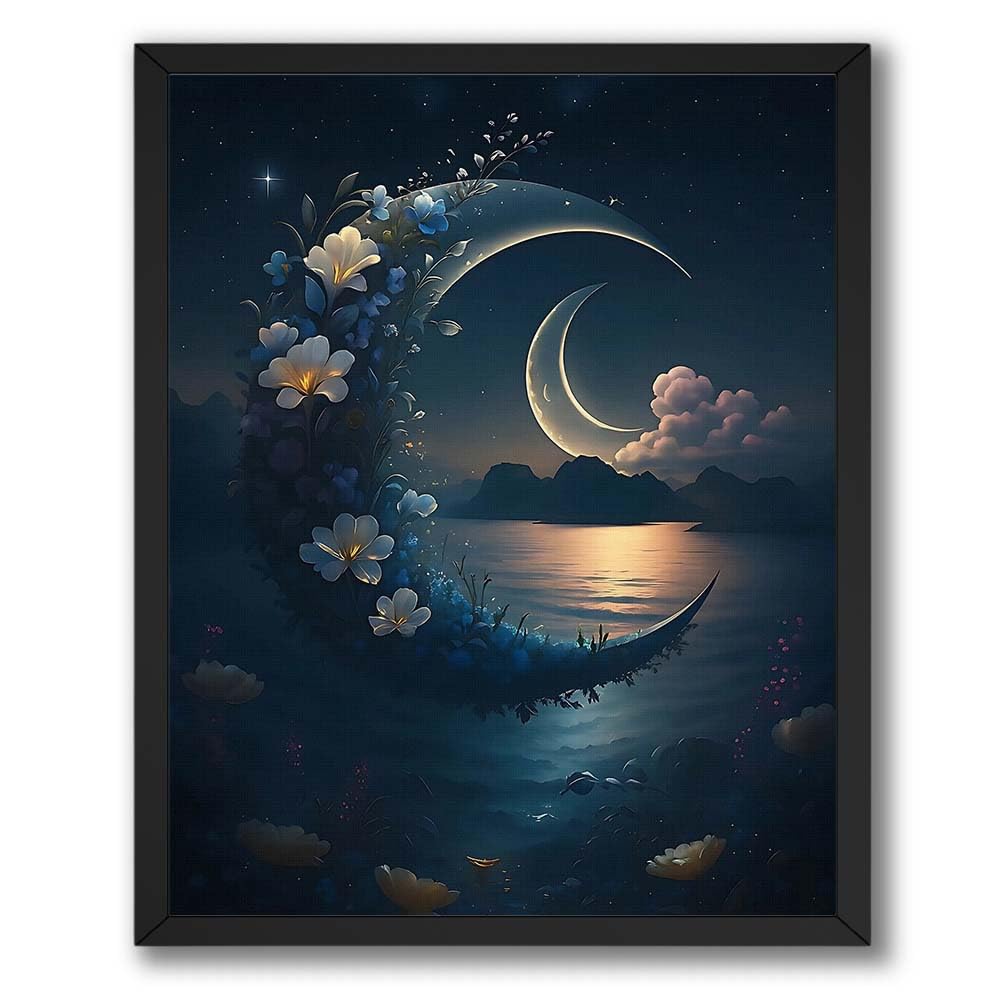 InkFlow Posters Designed Moon Poster - Celestial Wall Art Featuring Stylized Moon Phases and Stars Great for Bedroom, Meditation or Office Decor - 8x10 Unframed Canvas Print