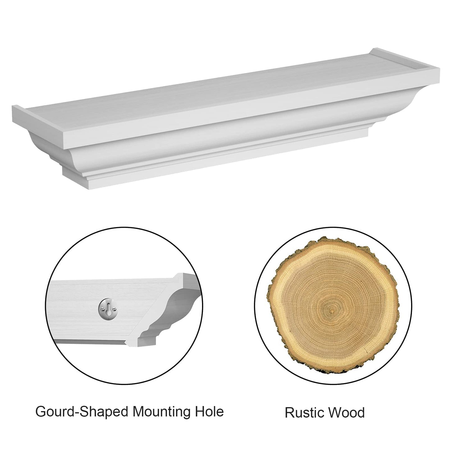 Alsonerbay Floating Shelves - White Rustic Wall Shelves, 2 Pack (17 Inch) for Bedroom, Living Room, Bathroom
