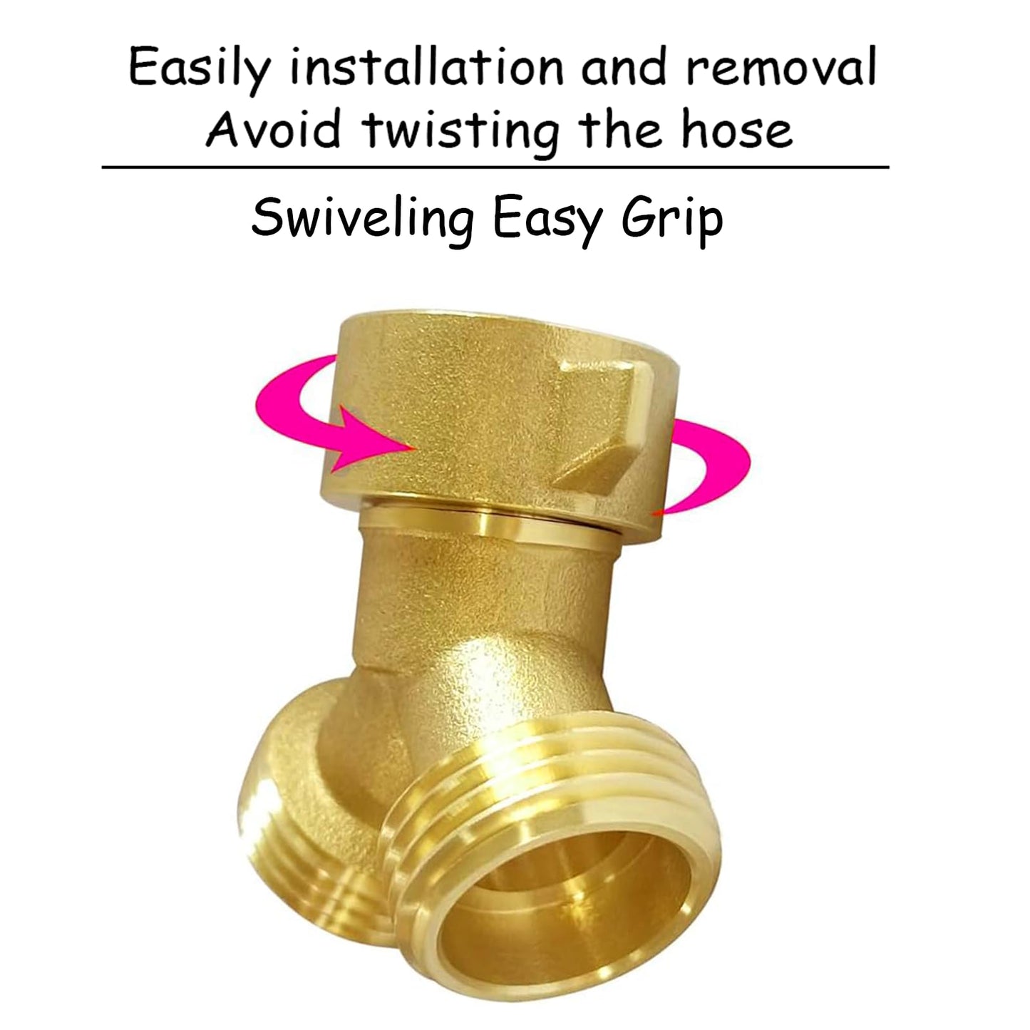 NICOLEKAY 2PCS Brass 3/4" GHT Garden Hose Splitter Body Backyard 2 Way Y Shaped Swivel Connector Threaded Pipe Fitting Coupler Adapter with Washer