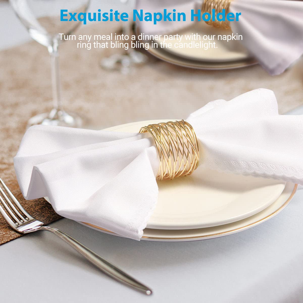 URWOOW Twisted Wire Mesh Napkin Rings Holders Décor Dinner Party Wedding Christmas Gathering (Gold 12pcs)