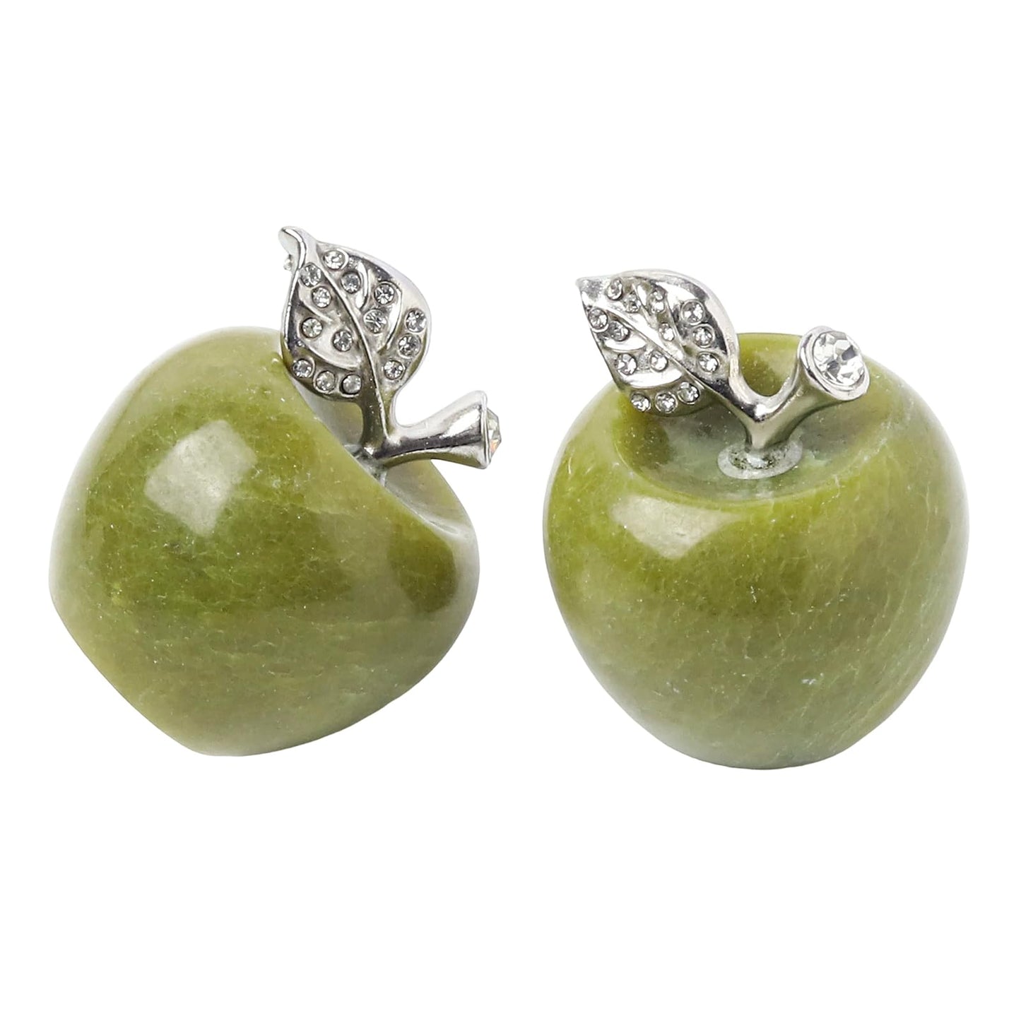 Casaper Green Jade Apple Figurine Pocket Stone Fruit Sculpture Healing Crystal Statue Home Decoration 1.3" Tall