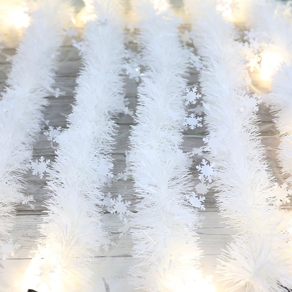 UUYYEO 2 Pcs Christmas Tinsel Garland - White Snowflake Metallic Xmas Winter Wedding Decorations for Christmas Tree
