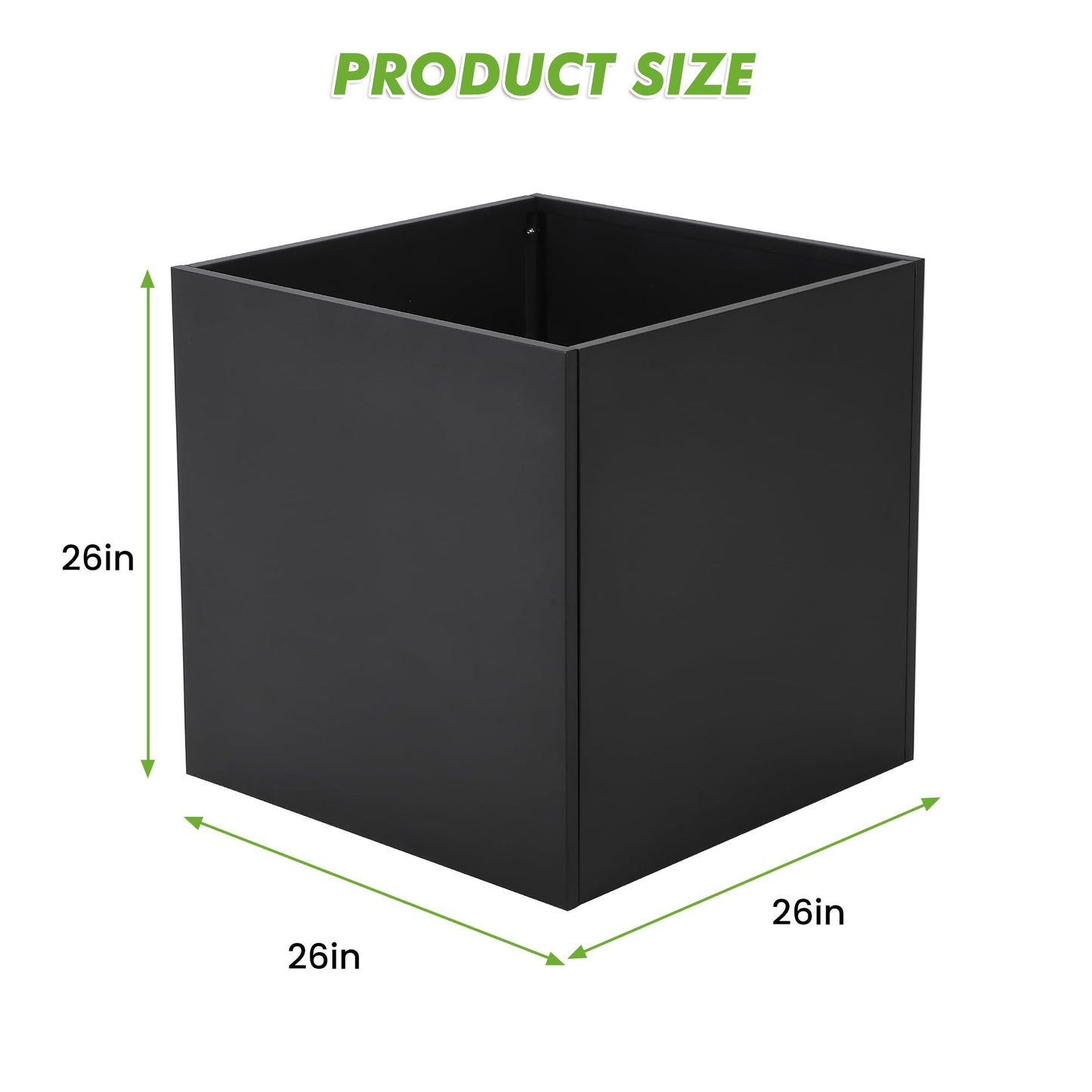LuyFuitre 26x26x26 inch Metal Planter Box, Large Square Outdoor Planter with Removable Insert Shelf, Black Modern Floor Standing Garden Planter for Patio, Balcony, Backyard