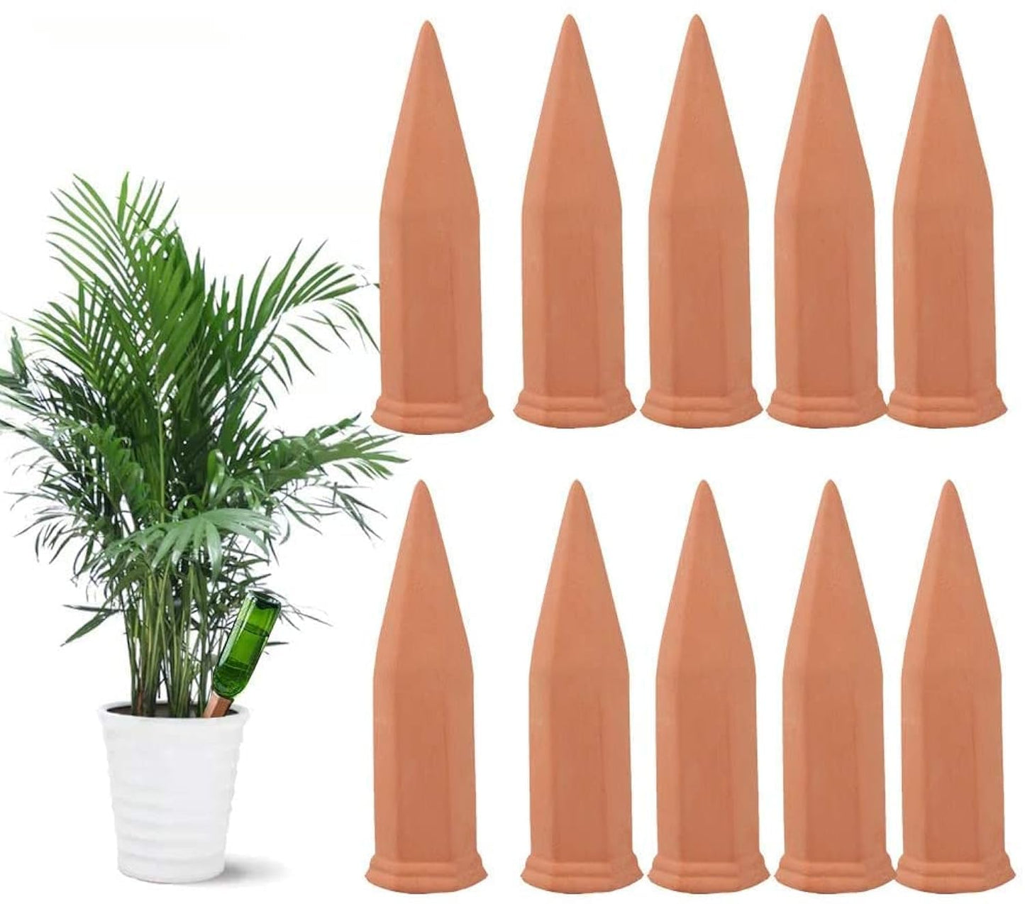 Tcamp 10 Pack Terracotta Watering Spikes, Plant Watering Devices Wine Bottle Automatic Plant Self Watering Spikes for Vacations, Self-Watering Stakes for Indoor Outdoor Plants