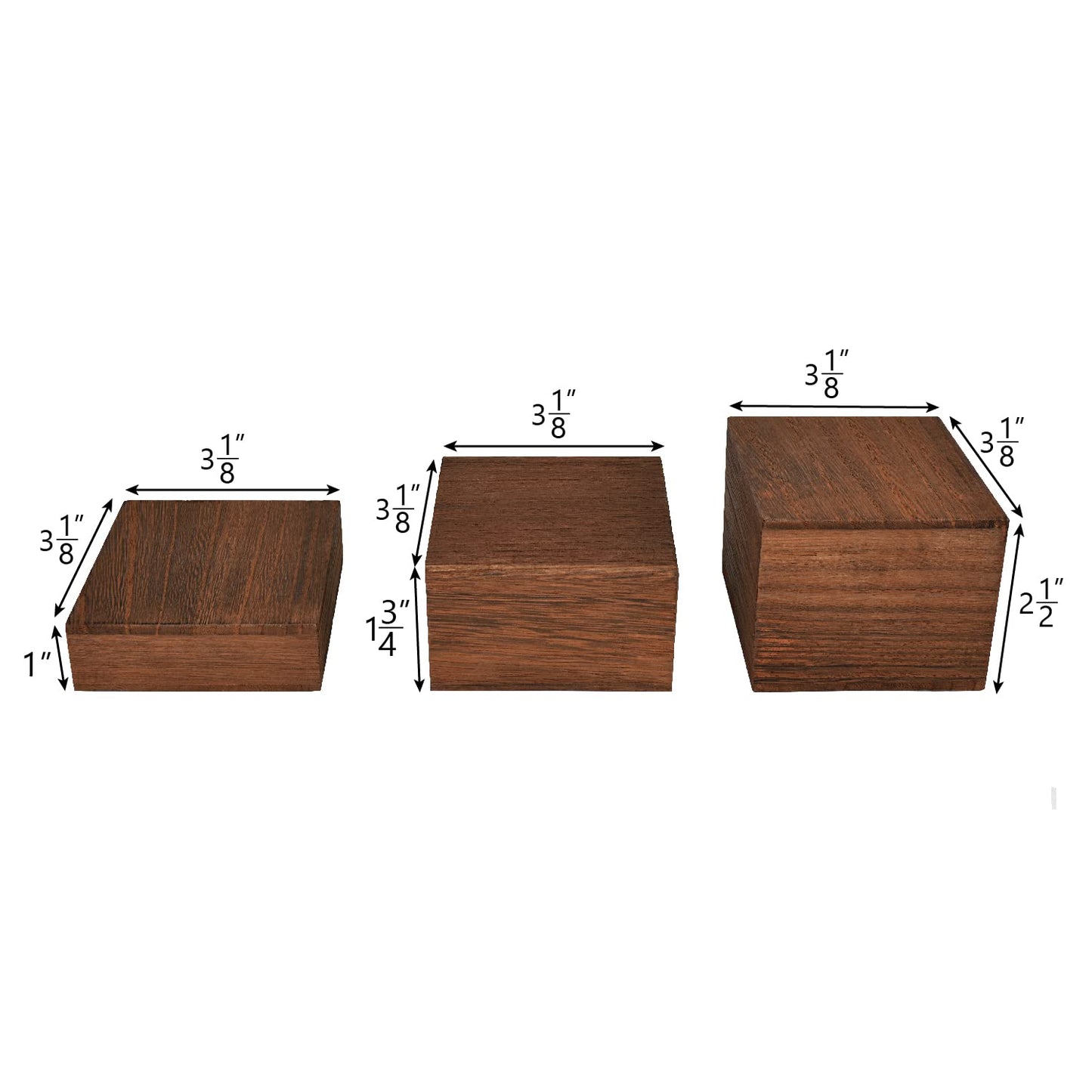 MOOCA Customizable Wooden Display Risers Set - 3 Different Height Stands for Jewelry, Watches, Cosmetics, and Accessory, Brown Color