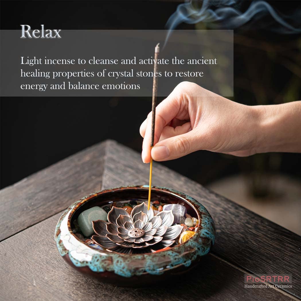 PIOSRTRR Incense Stick Holder-Crystal Lotus Incense Holder,Ceramic Incense Burner
