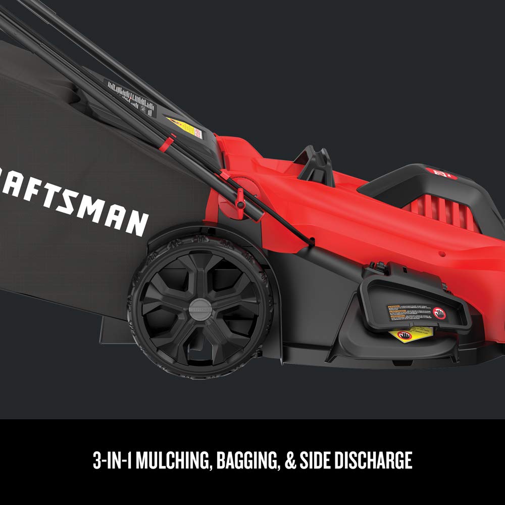 CRAFTSMAN Electric Push Lawn Mower, 20-Inch Deck, Corded, Powerful 13-AMP Motor, 6 Setting Height Adjustment, Winged Blades, 3 in 1 Bagging, Mulching and Discharge (CMEMW213)