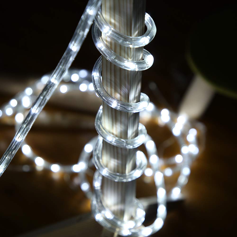 DINGFU 50ft 360 LED Waterproof Rope Lights, 110V Connectable Indoor Outdoor White Led Rope Lights for Outside, Deck, Patio, Pool, Camping, Bedroom Decor, Landscape Lighting and More (White)