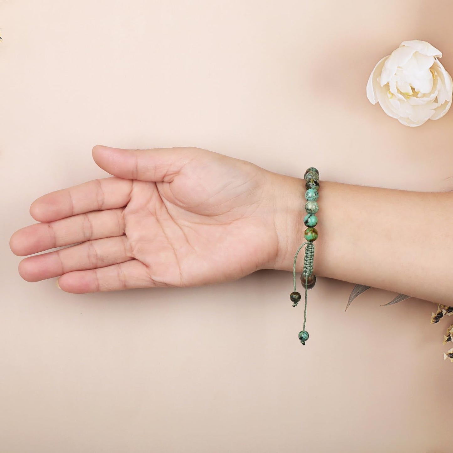AD Beads Natural 8mm Gemstone Bracelets Healing Power Crystal Macrame Adjustable 7-9 Inch (African Turquoise)