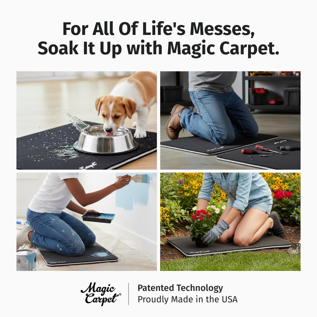 Magic Carpet® DIY Work Mat and Kneeling Pad (2-Pack) | 18″ × 11.75″ | Heavy-Duty Absorbent & Puncture-Resistant Pad for Garage, Crafts, & Gardening | Washable | Made in USA | Recycled Material