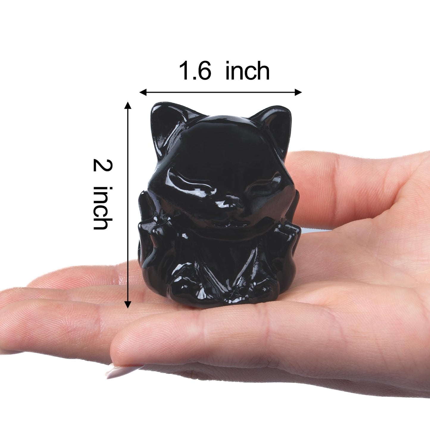 QLRSUXN Black Obsidian Nine Tailed Fox Decor,2 Inch Healing Crystals Fox Statue,Lucky Guardian Pocket Fox Figurines as Women’s Gifts,Fox Figurine for Office Home Decor and Ornament.