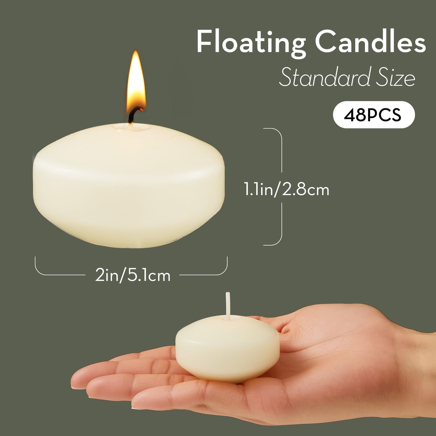 Crenovo Floating Candles Dripless, 5-6 Hour Clean Burn, 2 Inch Unscented Candles for Wedding, Party, Centerpieces, 48 Pack Water Candles Ivory Romantic Decoration