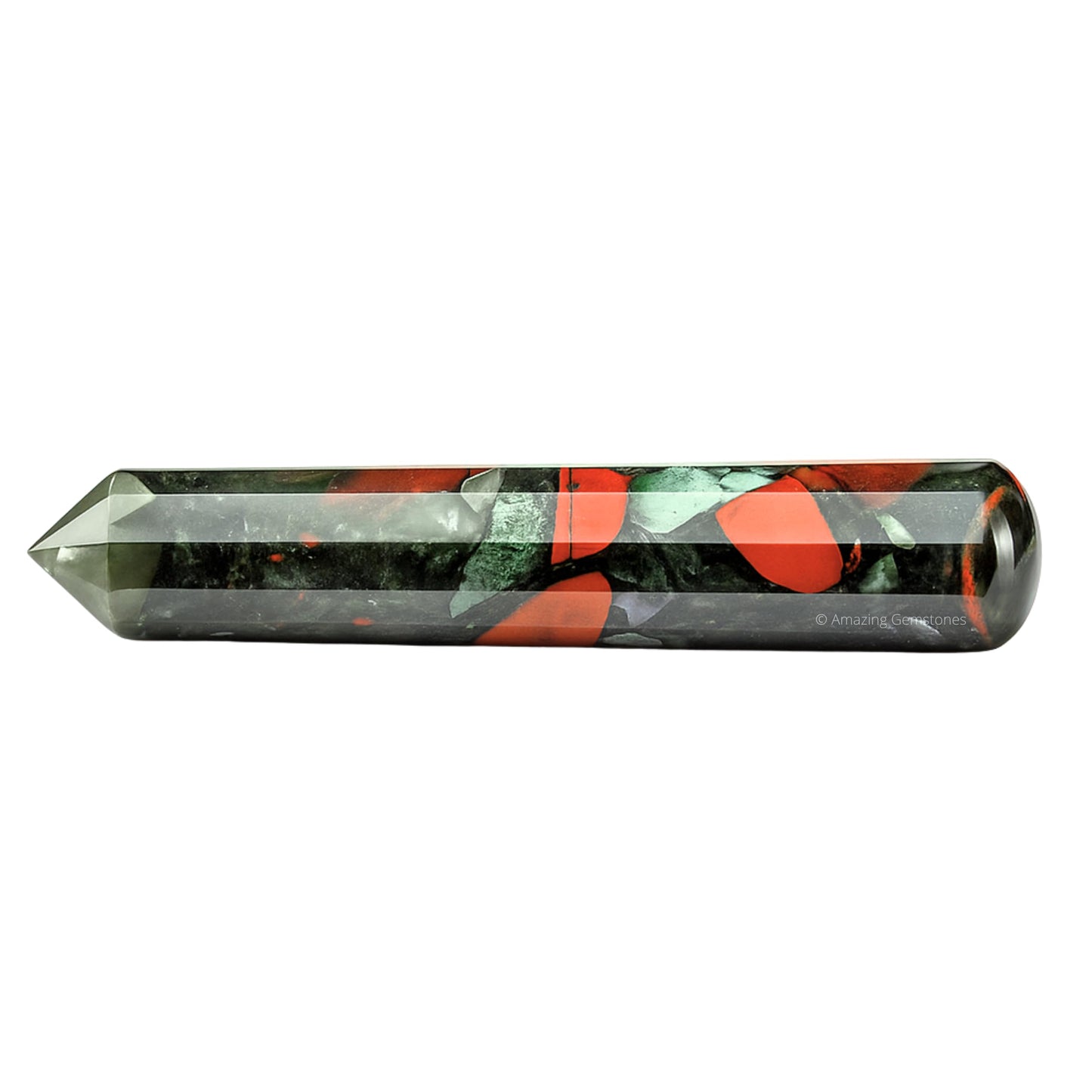 Amazing Gemstone African Bloodstone Crystal Wand Massage Stick - Pelvic Wand Gua Sha for Adults - Crystals and Healing Stones Massage Wands for Adults Gifts (Pointed)