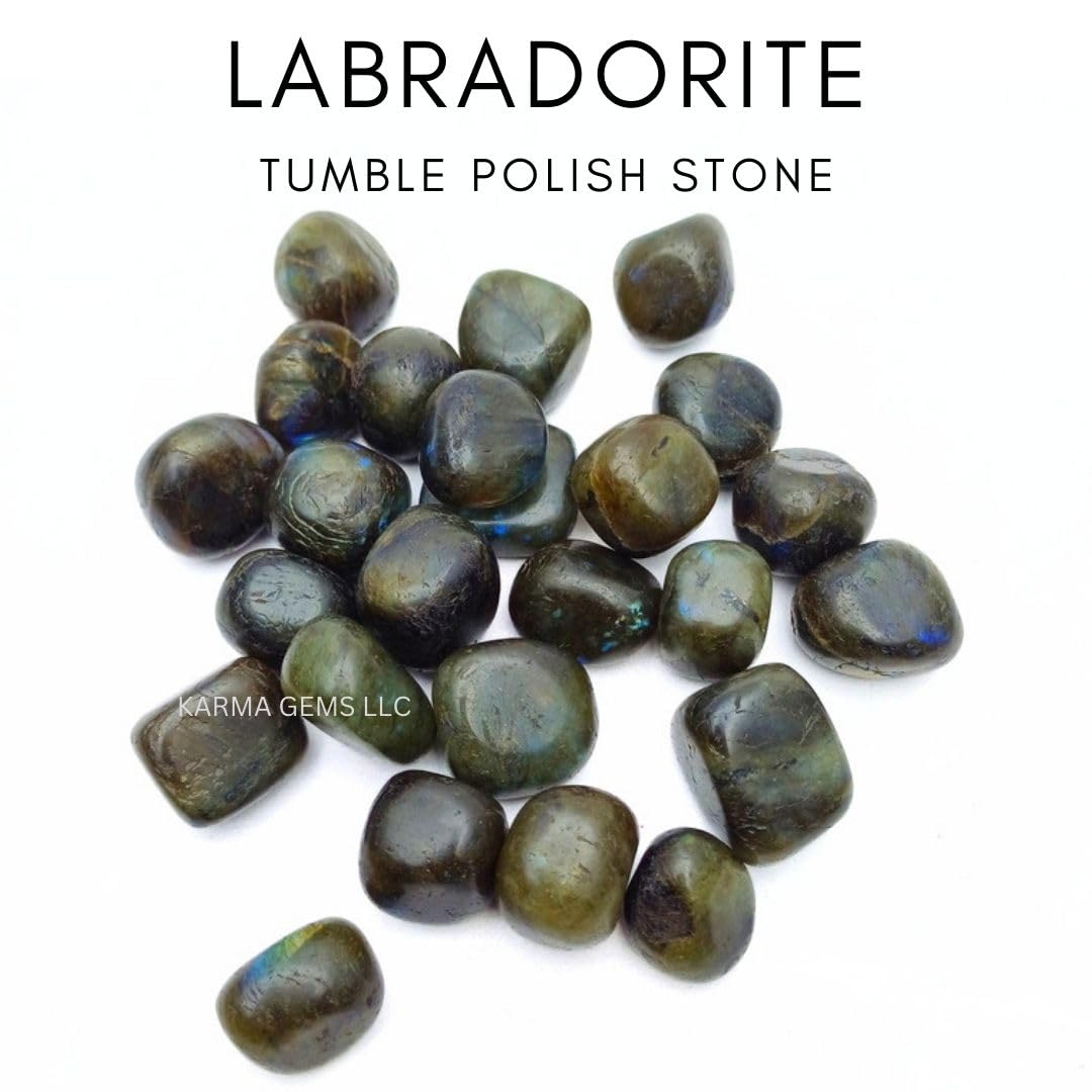 Karma Gems 1lb Labradorite Tumbled Stones - Polished Stones for Positive Energy - Crystal Kit for Fresh Mind & Restful Sleep - Healing Stone for Chakra Balancing-ideal for Gift & Home Decor (15-25 Mm)