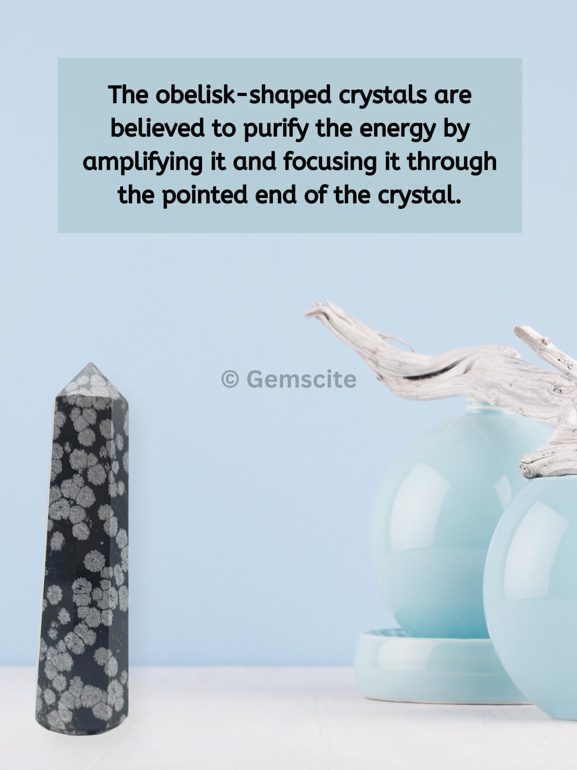 WholesaleGemShop 3 Inch (70 mm) Gemstones Snowflake Obsidian Obelisk Tower Jumbo Facet Aura Rock Crystal Natural Polished Earth Wand Spirit