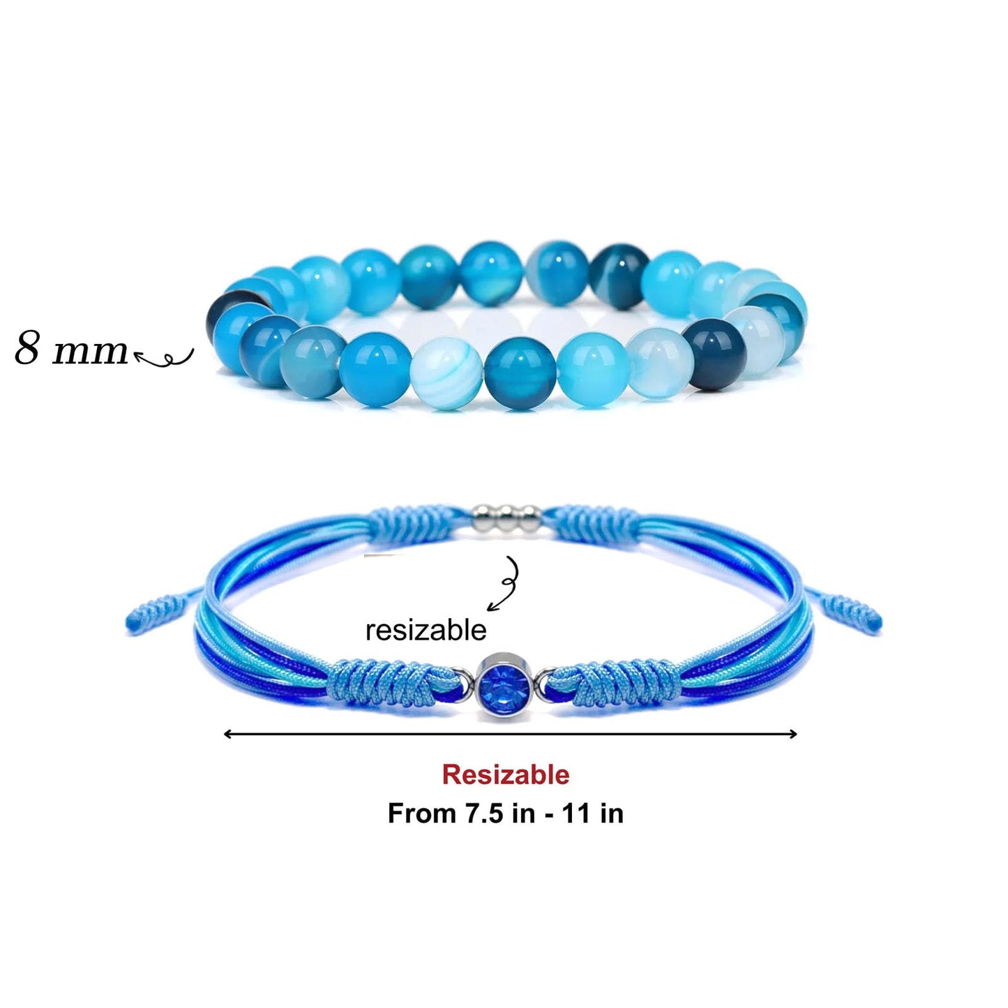 Crgwxzl December Birthstone Bracelets for Women Men,Healing Crystal Protection Stone Blue Stripe Agate Beads Bracelet,String Wrap Zodiac Month Bracelets Birthday Jewelry Gifts