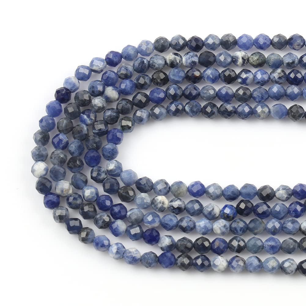 Song Xi 120pcs 3mm Natural Old Blue Sodalite Gemstone Beads Faceted Round Loose Stone Beads for Jewelry Making (1 Strand)