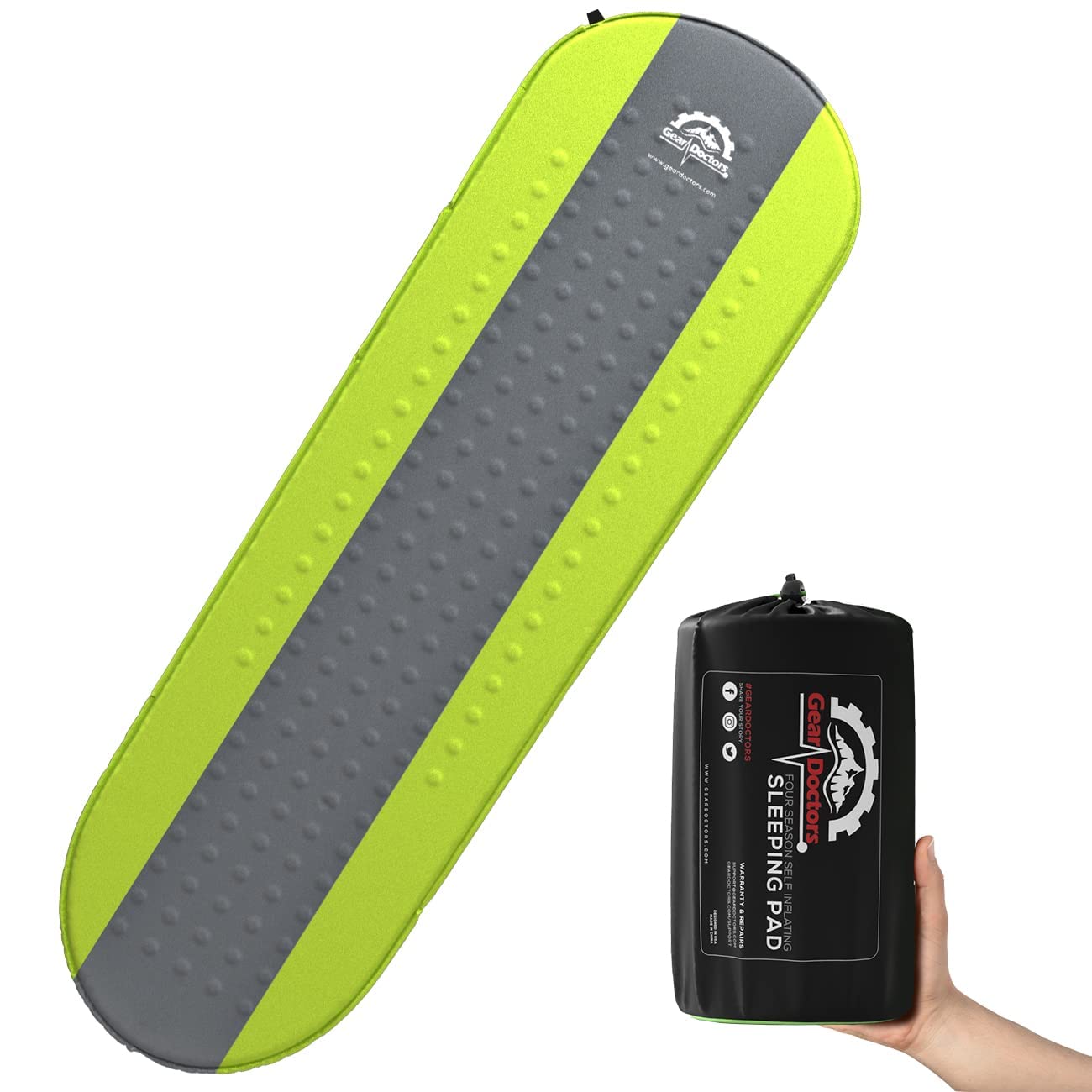 Gear Doctors Oxylus 4.3R-Value Insulated Foam Self Inflating Sleeping Pad Camping—Sleeping Pad Backpacking Air Mattress—Camping Mattress Self Inflating Camp Mat 4 Seasons Sleep Mat—Camp/Floor/Tent/Cot