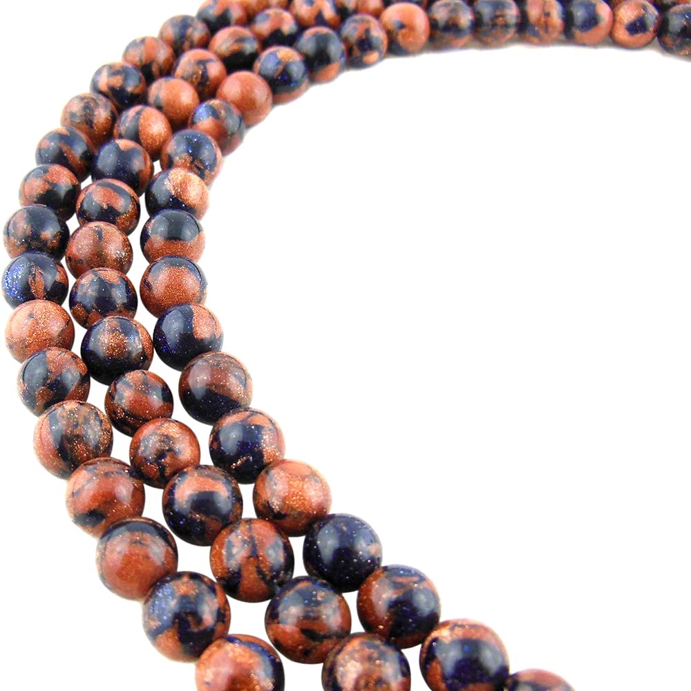 6mm Blue Gold Sand Stone Mixed Sandstone Beads Round Semi Precious Gemstone Loose Beads for Jewelry Making 14"(60-62pcs/strand)