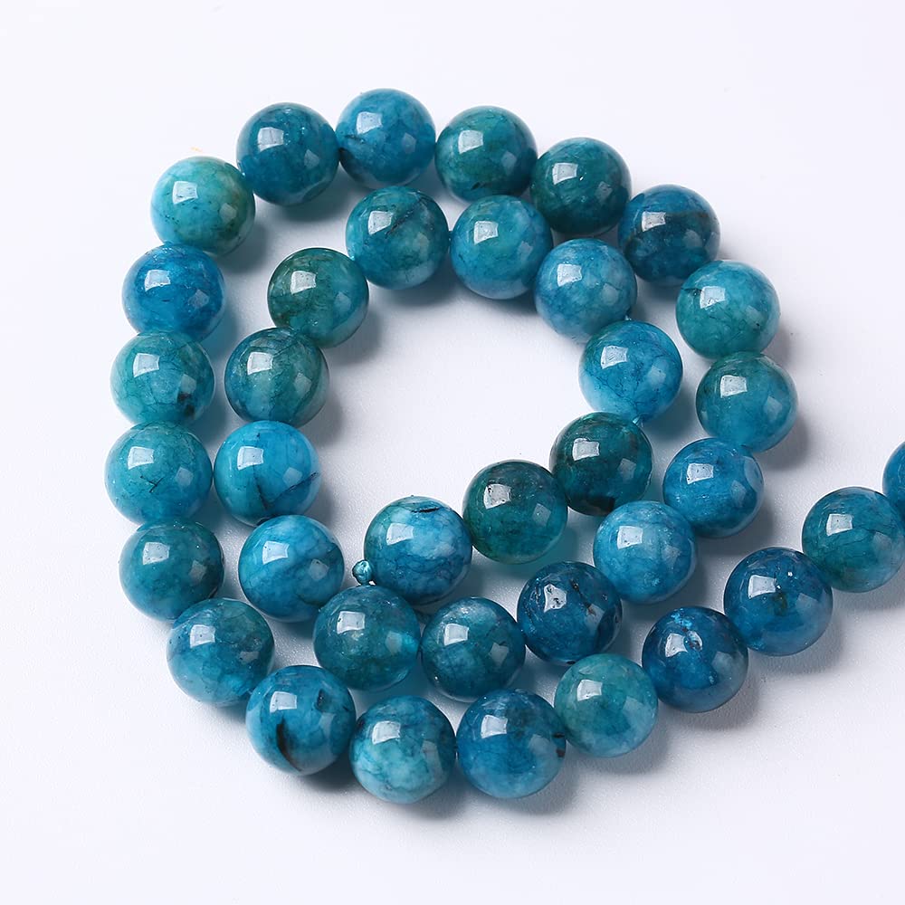10mm 36pcs Natural Stone Blue Apatite Beads for Jewelry Making DIY Bracelet Necklace Accessories 15" Energy Healing Power Stone Beads (Blue Apatite Jades, 10mm)