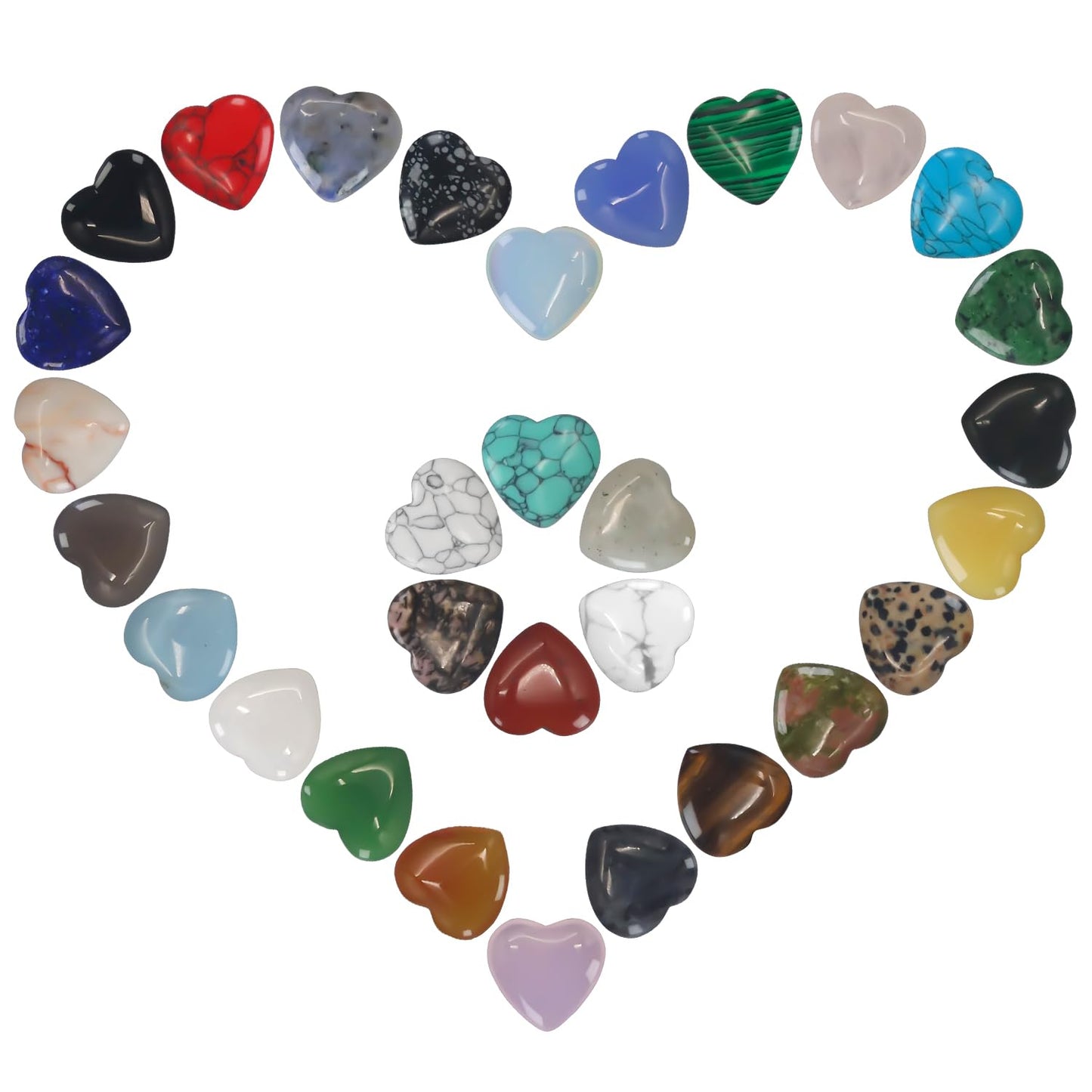 Healing Crystals,Virekm 30PCS Heart Healing Crystals Amethyst Heart Love Stones Set Palm Thumb Gemstones Chakra Reiki Balancing Gifts for Men Women (Colorful - 30 PCS)