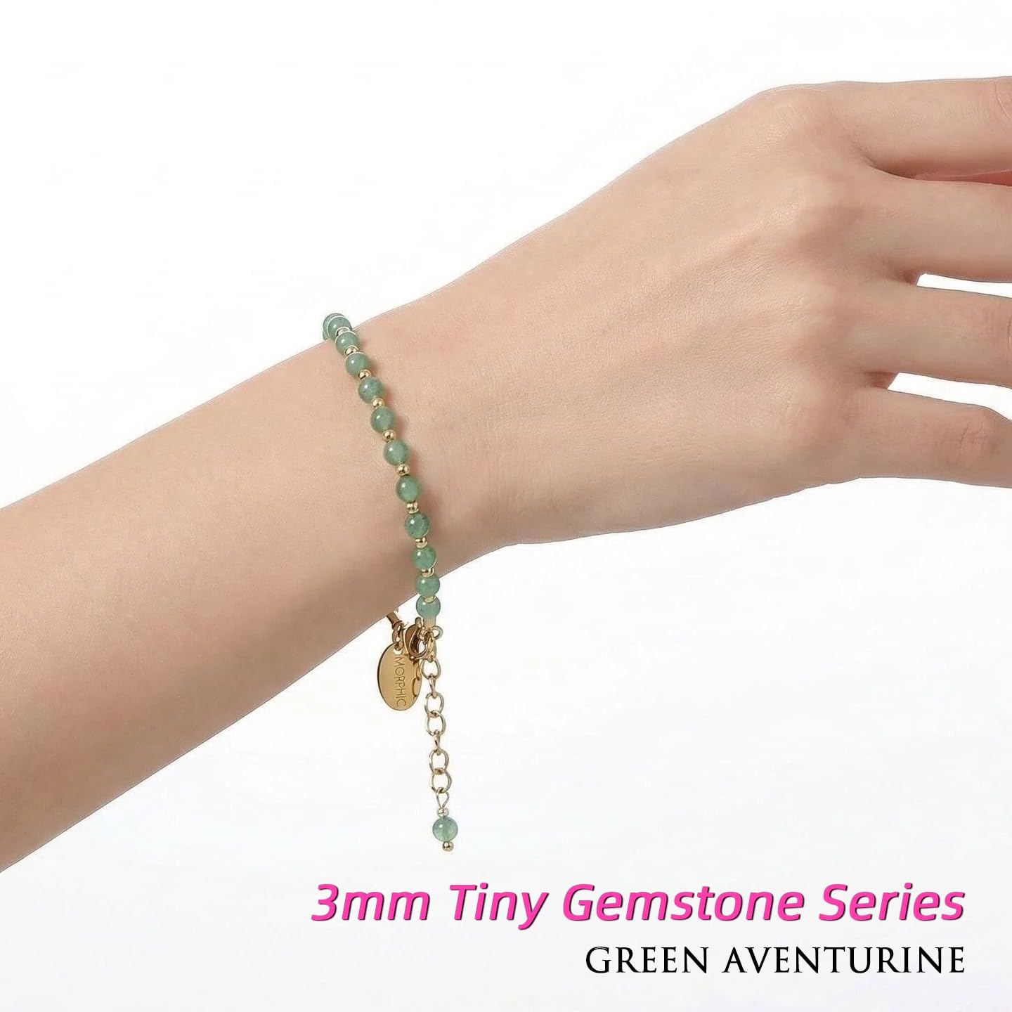 Morchic 3mm Green Aventurine Natural Gemstone Beaded Bracelet for Women, Dainty Tiny Charm Jewelry, Adjustable 7.1-8.6", Ideal Birthday Holiday Gift