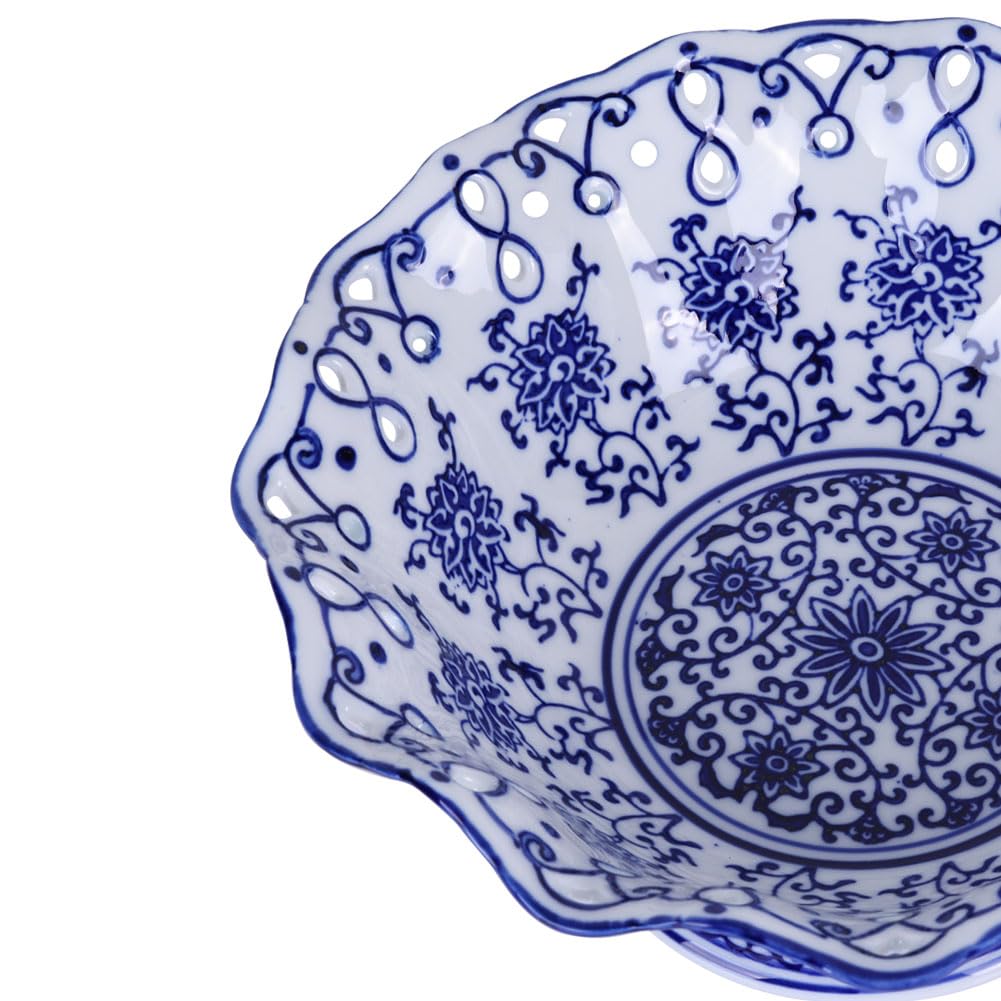 9.4in Blue and White Ceramic Fruit Bowl, Porcelain Decoration Bowl, Fruit Serving Plate,Storage Bowl,Decorative Pedestal Bowl for Table Countertop,Kitchen Island Centerpiece, Home Dining Décor