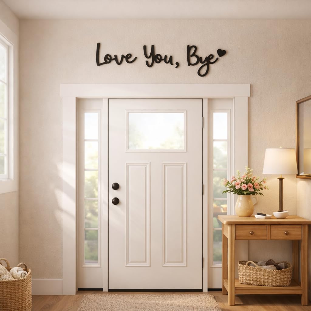 Wooden Love You Bye Sign Home Decor - Boho Farmhouse Wall Art Decor for Stylish Living Room, Hallway Entryway, Wall Decor Door Sign Gift Family Lovers
