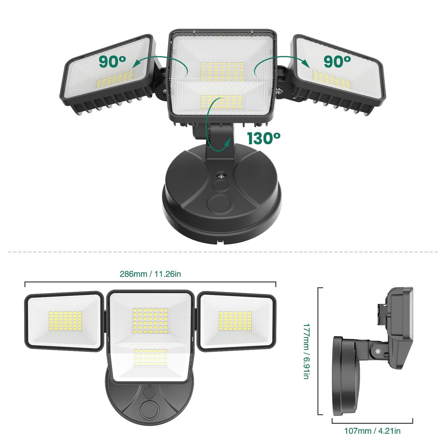 omibee 70W 7000LM LED Flood Lights Outdoor, Switch Controlled Security Lights with 4 Heads, Adjustable Heads, 6500K Daylight IP65 Waterproof Outside Wall Light for Backyard, Yard, Garage, Patio