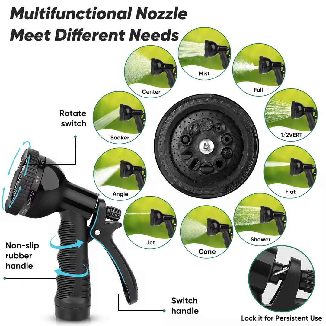Garden Hose 50ft, Heavy Duty Stainless Steel Water Hose with 10 Functional Nozzles, No Kink, Lightweight and Flexible, Easy to Use and Store, Strong and Sturdy, Suitable for Yard and Lawn
