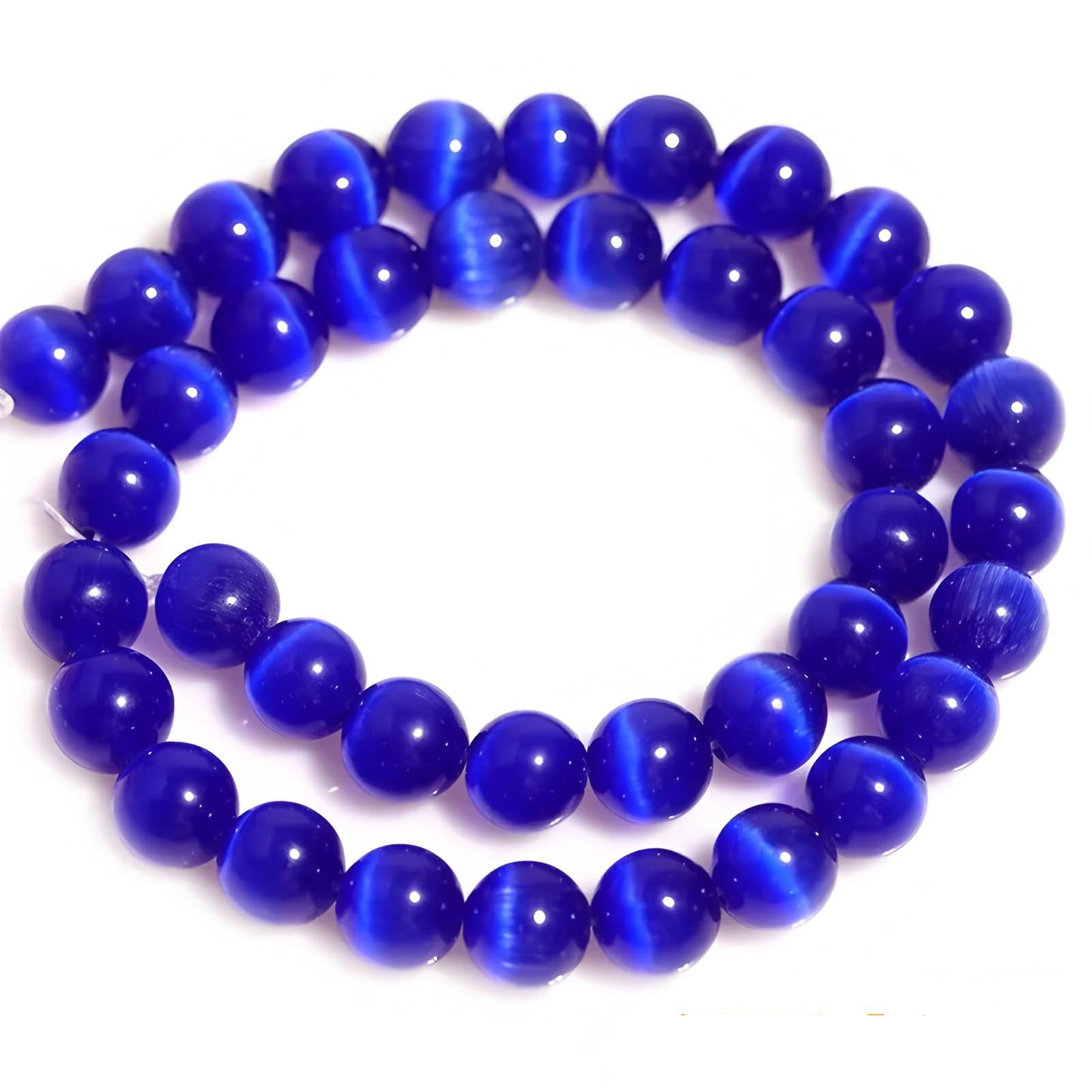 HAAMIIQII 45pcs 8mm Royal Blue Cat Eye Beads Round Loose Gemstone Beads for Jewelry Making Strand 15 Inch