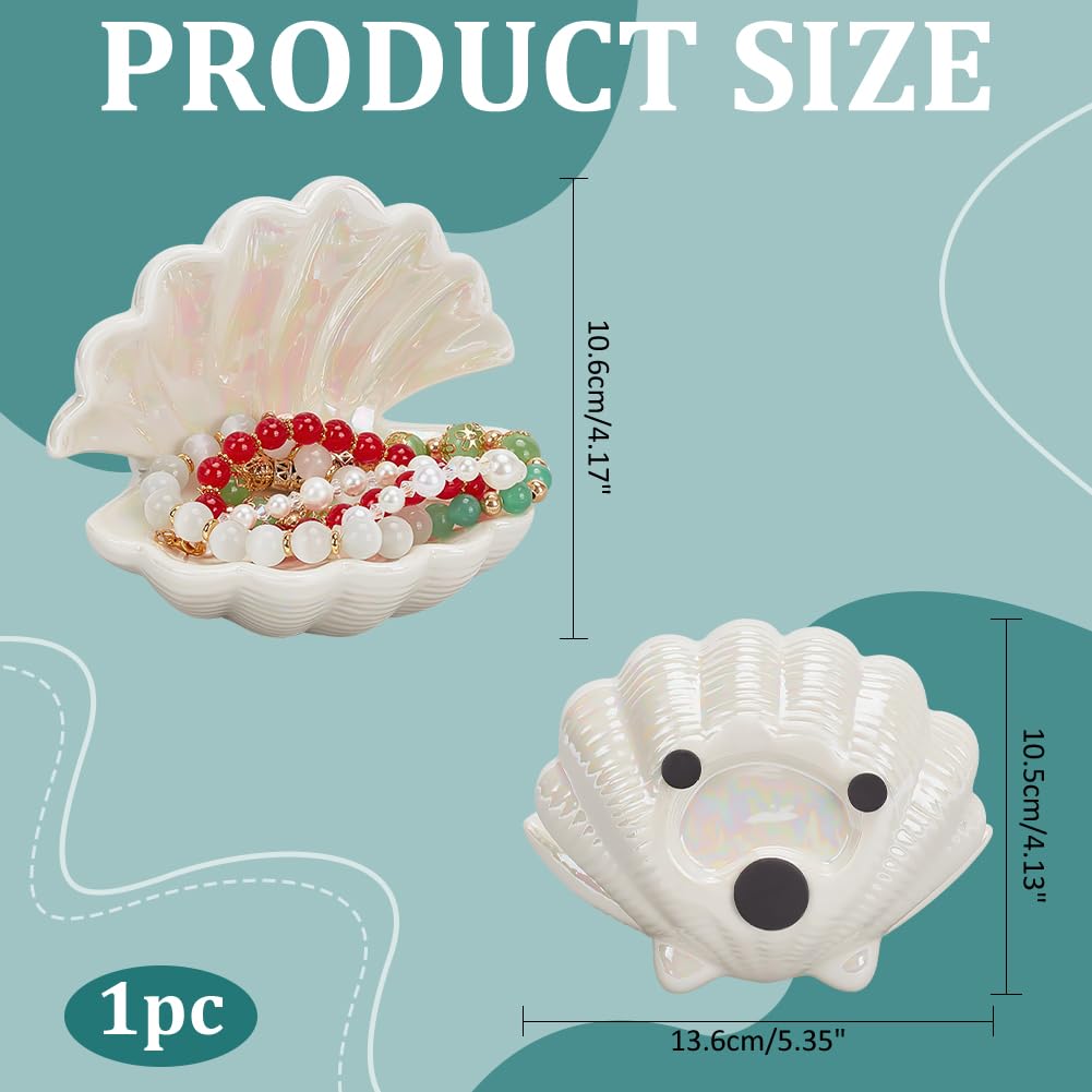 NBEADS Shell Shape Ceramic Jewelry Tray, White Shell Trinket Dish Ceramic Ring Earring Holder Ocean-themed Decorative Trinket Plate for Rings Earrings Necklaces Bracelet Jewelry Watch Keys