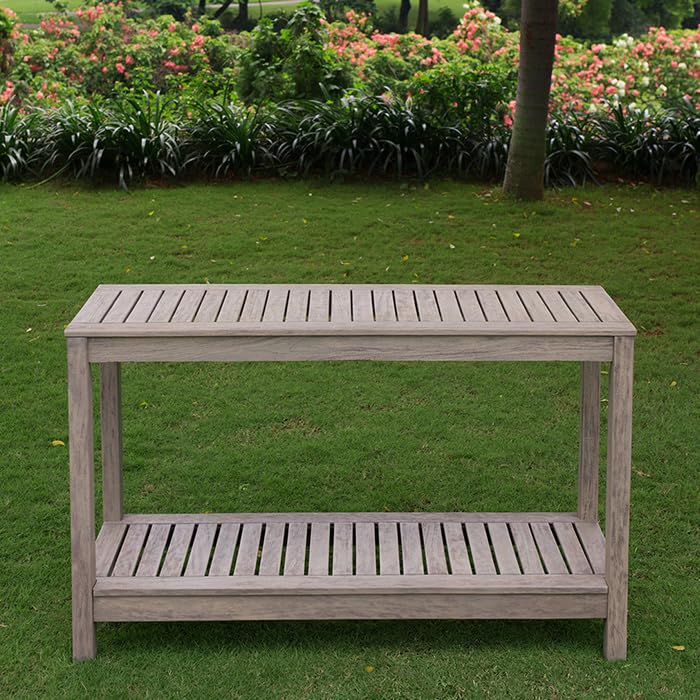 Cambridge Casual Solid Wood West Lake Outdoor Console Table – Weathered Gray Finish